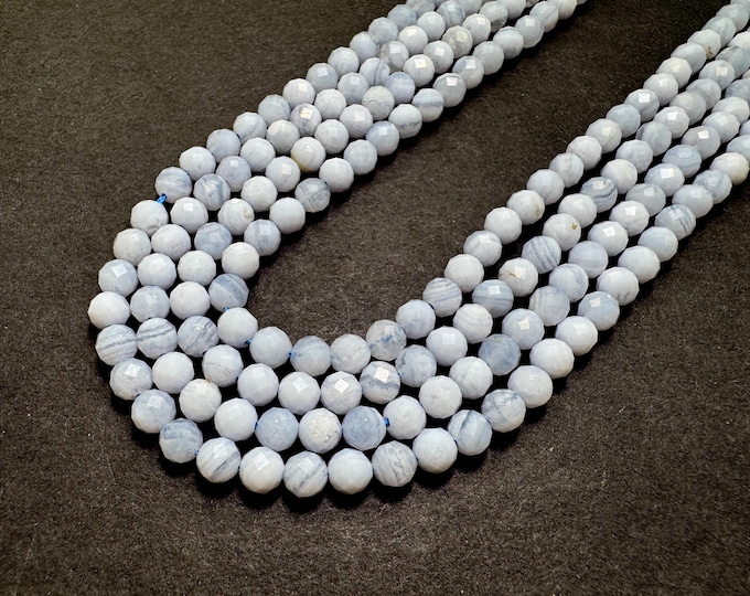 Natural Blue Lace Agate Faceted Round Gemstone Beads Calming & Soothing Crystal Beads for Jewelry Making RNF29B