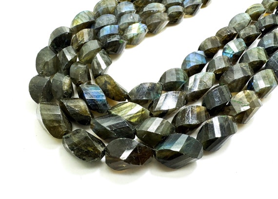Natural Dark Gray Rainbow Labradorite Faceted Oval Nugget Gemstone Beads 10" Strand- PG99
