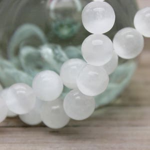 AAA Rare Genuine Natural White Selenite Polished Smooth Round Gemston Beads PG17 image 5