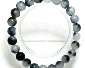Natural Black White Zebra Agate Faceted/Smooth Round 8mm Gemstone Beads Stretch Elastic Cord Bracelet Accessories - PGB01