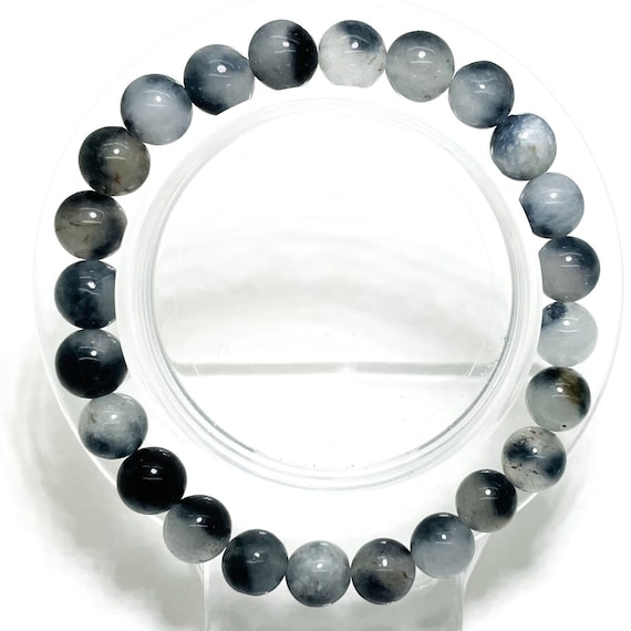 Natural Black White Zebra Agate Faceted/Smooth Round 8mm Gemstone Beads Stretch Elastic Cord Bracelet Accessories - PGB01