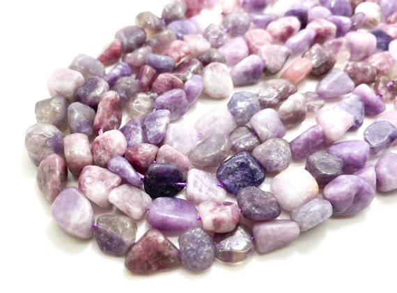 Purple Lepidolite Beads, Natural Lepidolite Polished Nugget Pebble Round Barrel Gemstone Beads - PG318