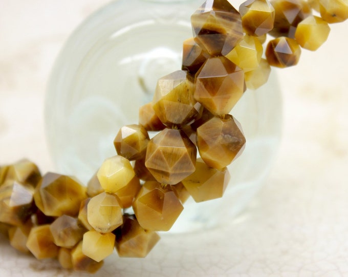 Golden Tiger Tiger's Eye Faceted Round Natural Gemstone Loose Beads