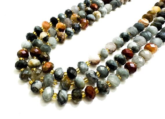 Natural Multi-Color Eagle Eye Faceted Rondelle 5mm x 8mm Gemstone Beads - PGS321