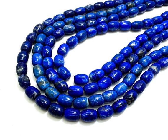 Natural Blue Lapis lazuli Barrel 6mm x 8mm, 4mm x 6mm Pebble Gemstone Beads - PG97C
