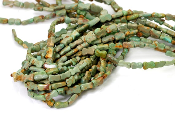 Hubei Turquoise Nugget Beads 8x15mm Green Brown Turquoise Rustic Natural Matrix Gemstone Beads Jewelry Making 15.5" Strand - PGS282