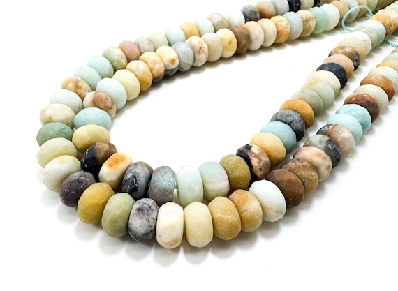 Amazonite Rondelle Beads, Natural Matte Green Brown Amazonite Faceted Rondelle Round Gemstone RDF02