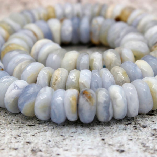 Natural Agate, Blue Lace Agate Faceted Rondelle Natural Gemstone Loose Beads (5mm x 8mm, 5mm x 10mm, 5mm x 12mm) - PG64