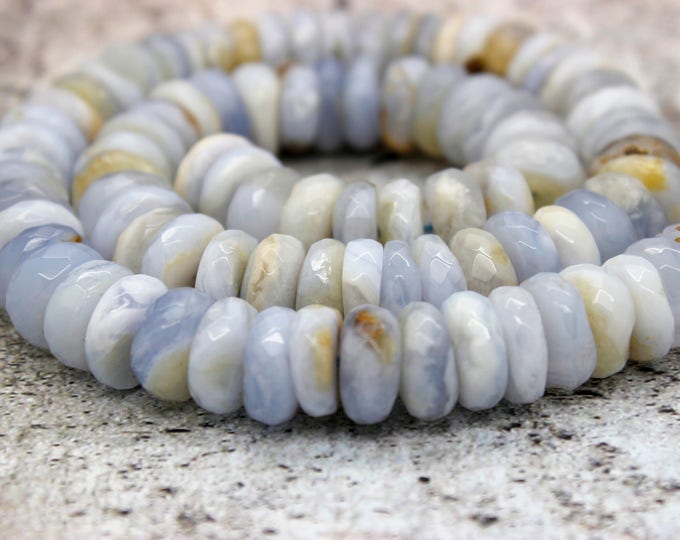 Natural Agate, Blue Lace Agate Faceted Rondelle Natural Gemstone Loose Beads (5mm x 8mm, 5mm x 10mm, 5mm x 12mm) - PG64