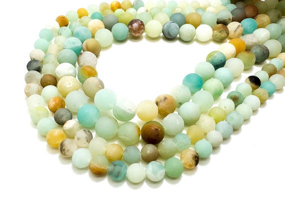 Natural Green Amazonite Matte Round Round Sphere Gemstone Beads - PG295