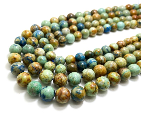 Chrysocolla Beads, Natural Blue Green Chrysocolla Smooth Round Ball Sphere Gemstone Beads 8mm 10mm - PG276