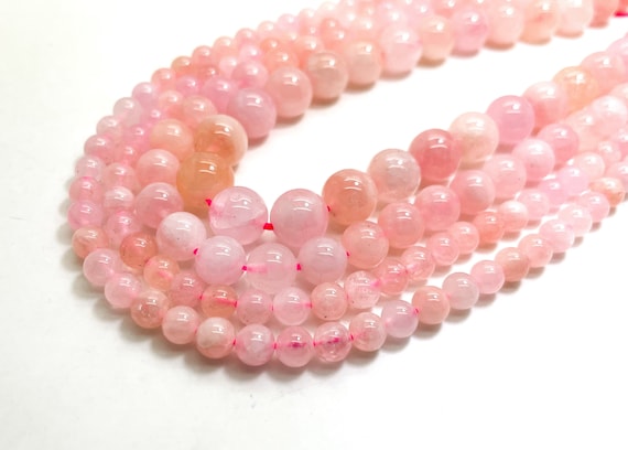 AAA High Quality Natural Pink Morganite Smooth Polished Round 6mm 8mm 10mm Gemstone Beads - RN192