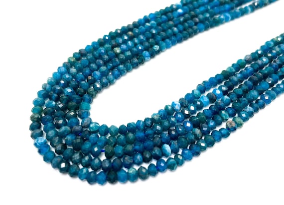 Natural Blue Apatite Faceted Rondelle 3mm x 4mm Gemstone Beads - RDF111