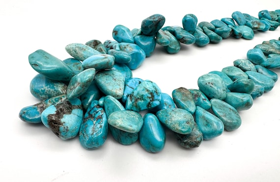 Genuine Sky Blue Graduated Arizona Turquoise Nugget Pear Teardrop Natural Untreated Chip Turquoise Gemstone Beads - WHTQ17