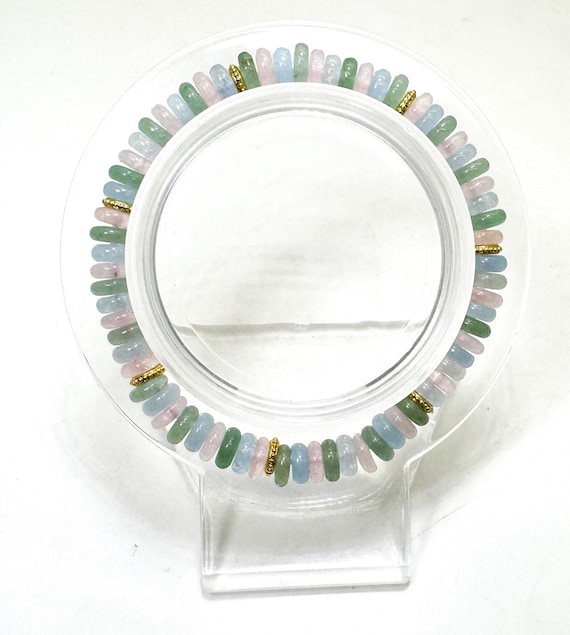 Multi-Color Beryl Stretch Bracelet – 6mm Beads, 6.5" – Gold Spacer Accents – Love • Peace • Harmony - PGB8R38