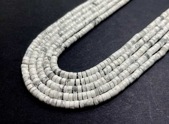 Natural Howlite Heishi Beads, White Howlite Polished Rondelle Disc 2mm x 4mm Gemstone Beads - RD33