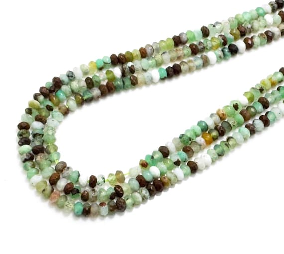 Chrysoprase Faceted Rondelle Beads 2x4mm | Natural Green Chrysoprase | 15” Strand | Jewelry Making Beads | Genuine Gemstone- RDF70C