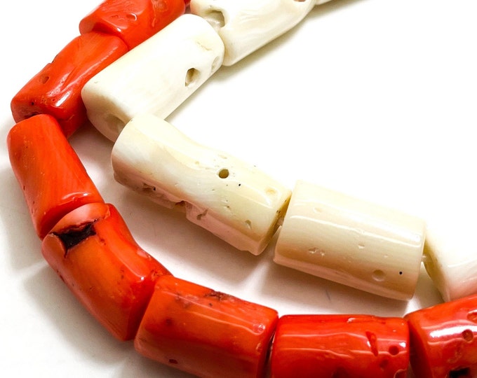 White Orange Bamboo Coral FreeForm Tube Cylinder Shape Natural Gemstone Beads (Assorted Size) - PGS217B