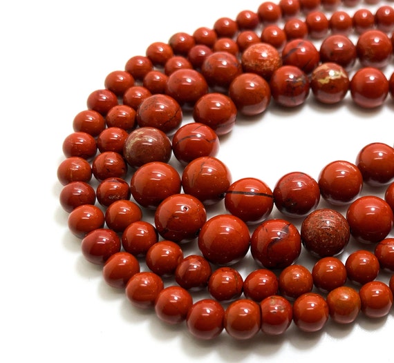 Natural Red Poppy Jasper Smooth Polished Round Gemstone Beads 6mm 8mm - PG303