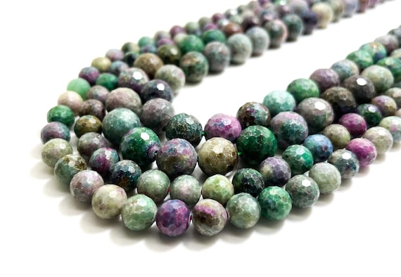 Natural Red Fuchsite, Red Green Ruby Fuchsite Faceted Round Gemstone Beads Stones - RNF55