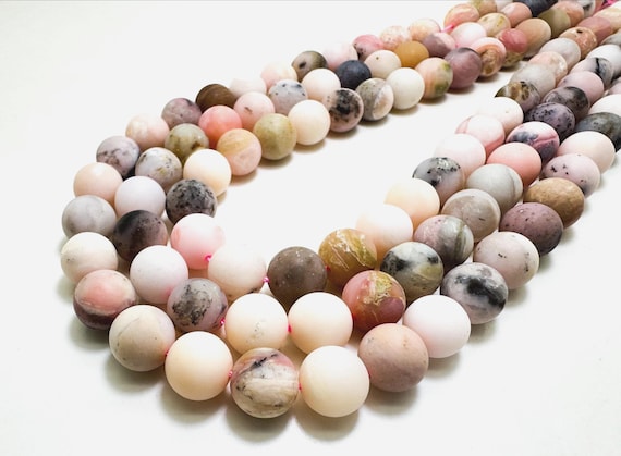 Natural Matte Pink Opal Beads, Round Ball Sphere Natural Pink Opal Gemstone Beads Full Strand (4mm 6mm 8mm) - RN10