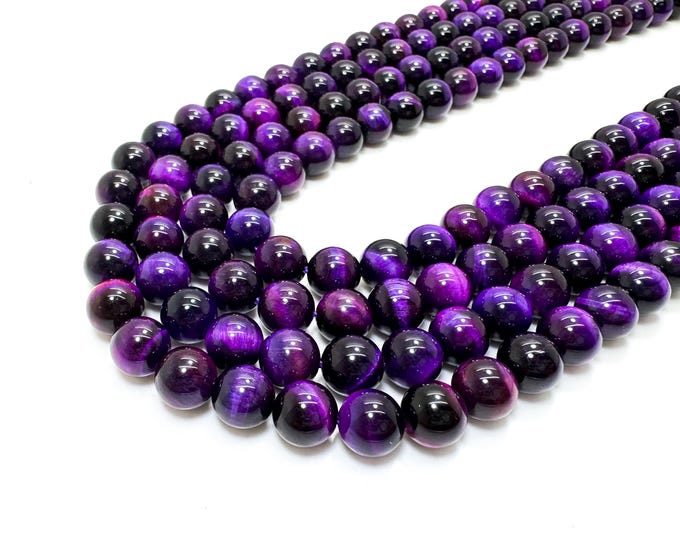 Purple Tiger Eye Beads: Polished Gemstone Beads for Jewelry Making