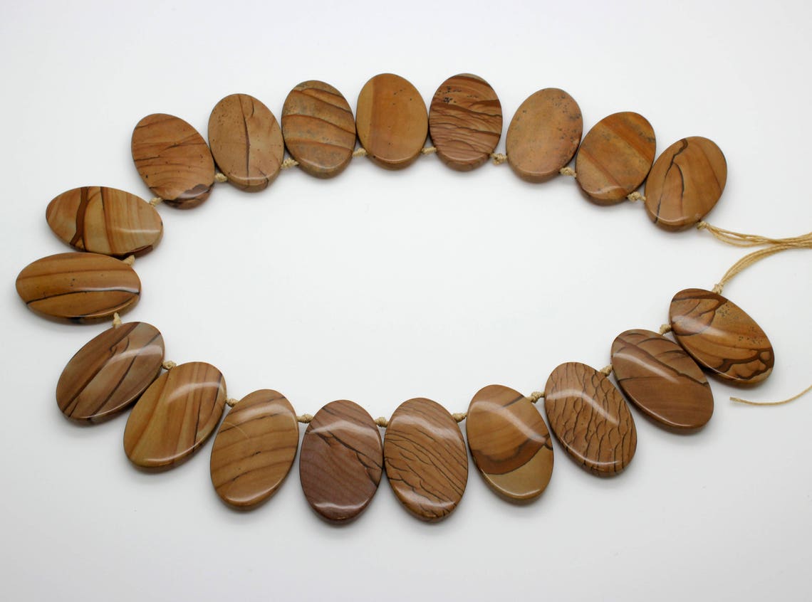 Natural Jasper Wood Brown Jasper Natural Flat Oval Smooth Etsy