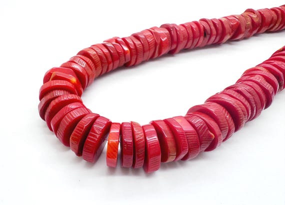 Natural Red  Sponge Coral Heishi Rondelle Beads Large Polished Disc Beads Vibrant Crimson Sea Coral Geometric Statement Jewelry Supply