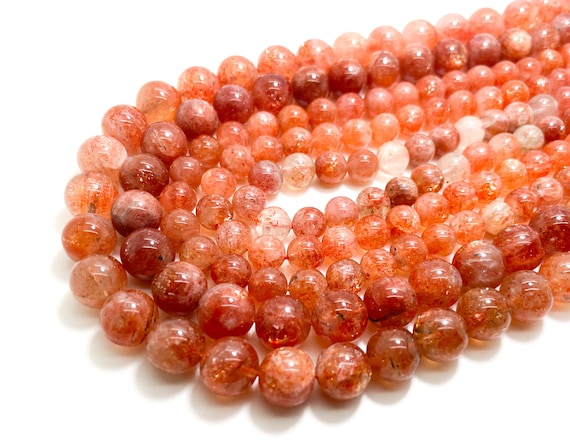 Natural Sunstone Beads, AAA Fiery Natural Orange Golden Sunstone Smooth Polished Round Gemstone Beads - RN160
