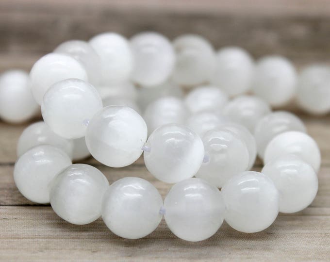 AAA Rare Genuine Natural White Selenite Polished Smooth Round Gemston Beads - PG17