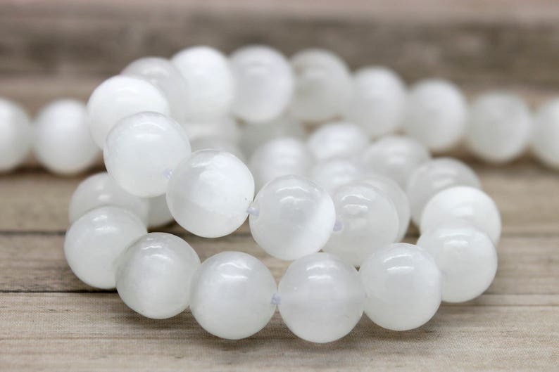 AAA Rare Genuine Natural White Selenite Polished Smooth Round Gemston Beads PG17 image 1