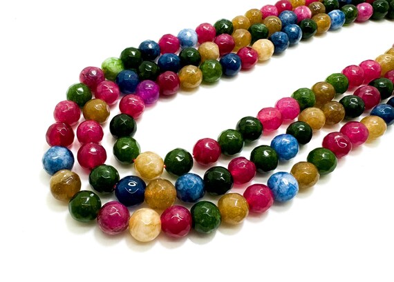 Multi Color Rainbow Agate Faceted Round 8mm Gemstone Jewelry Making Beads - RNF132-4