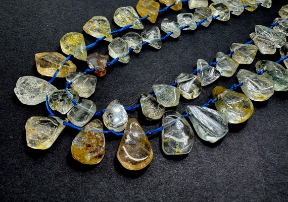 Natural Golden Topaz Teardrop Pear Smooth Polished Flat Gemstone Beads - PGS172
