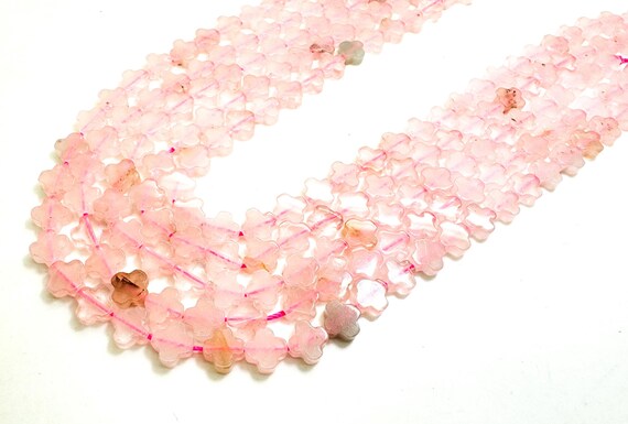 Natural Rose Quartz Four Leaf Clover 8mm Smooth Gemstone Beads - PGS416