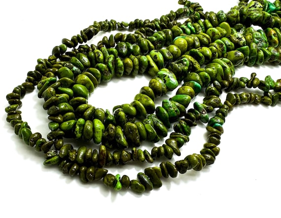Genuine Turquoise, Natural Green Turquoise Smooth Chips Nugget Gemstone Beads (Assorted Size) - PGS341