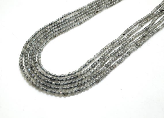 Natural Labradorite Faceted Tiny Round Beads – 2mm | 15.5” Strand | Flashy Gray Gemstone for Dainty Jewelry Making - RN200
