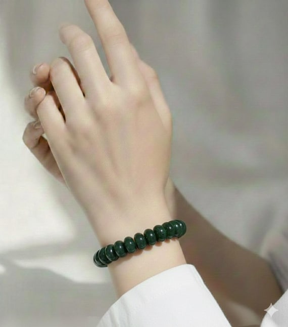 Green Jade 10mm Rondelle Gemstone Beads Stretch Elastic Cord Handmade Beaded Bracelet Accessories - PGBRD14