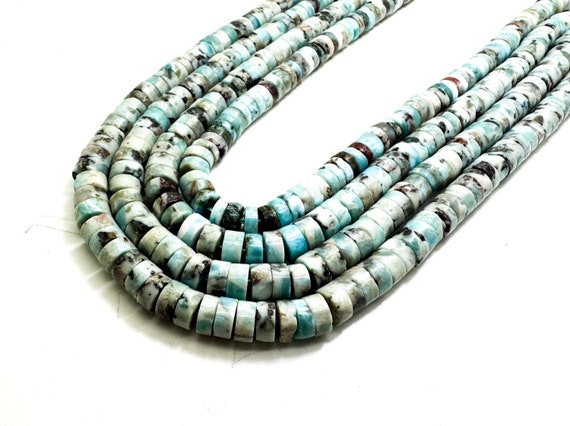 Natural Larimar Heishi Beads: Caribbean Blue Gemstone Strands