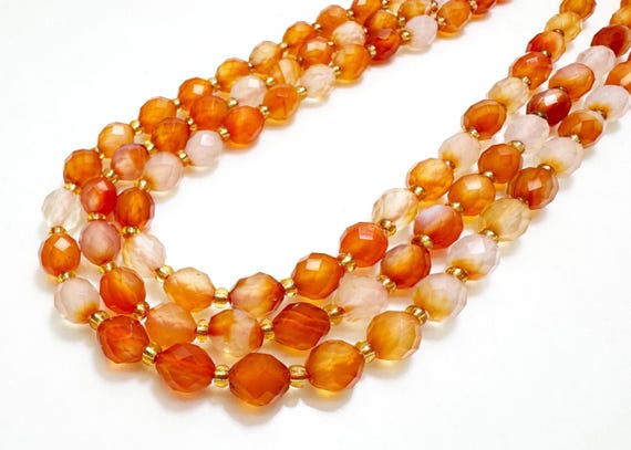Natural Carnelian Faceted Oval Beads 6x8mm – Polished Orange Gemstone Strand 14.5" – Jewelry Making Supplies- PGS323