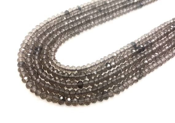 Smoky Quartz Transparent Clear Rondelle Faceted Natural Gemstone Bead Beads  RDF10S