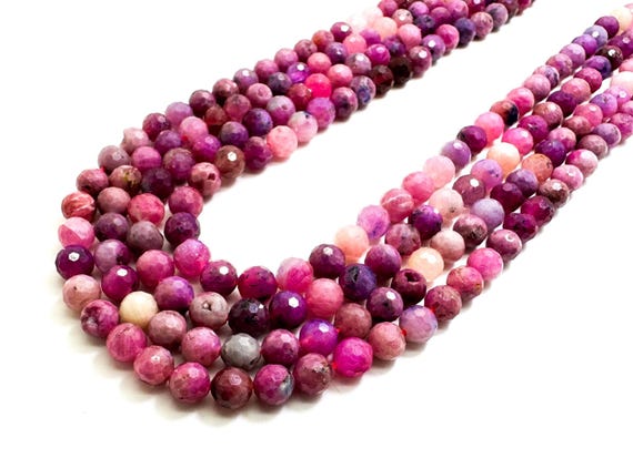Genuine Natural Red Ruby Faceted Round Beads: Natural Gemstone Round Beads 6mm - PG56F