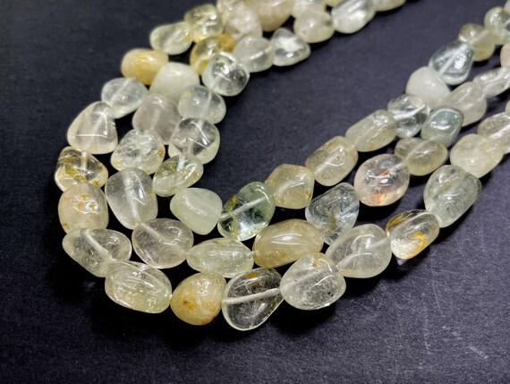 Natural White Yellow Rutilated Quartz beads Polished Smooth Nugget Pebble Gemstone Beads - PG320