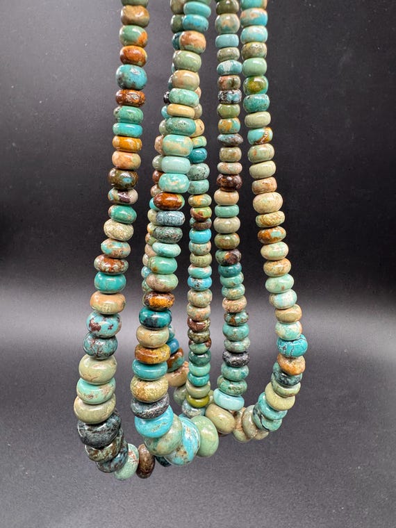Natural Genuine Turquoise Polished Smooth Round Rondelle Assorted Size Gemstone Beads - PGS361