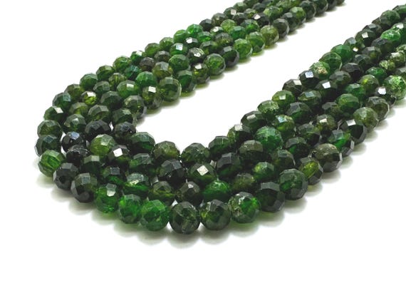 Natural Green Faceted Chrome Diopside Beads: Deep Green Gemstone Jewelry Supplies - RNF78