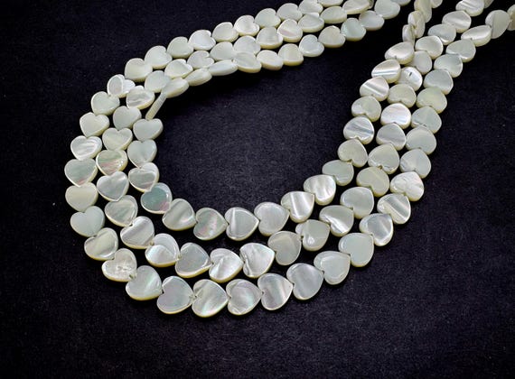 AAA Heart-Shaped Mother of Pearl MOP Shell Beads – Natural Iridescent White Tones Beads - PG321C