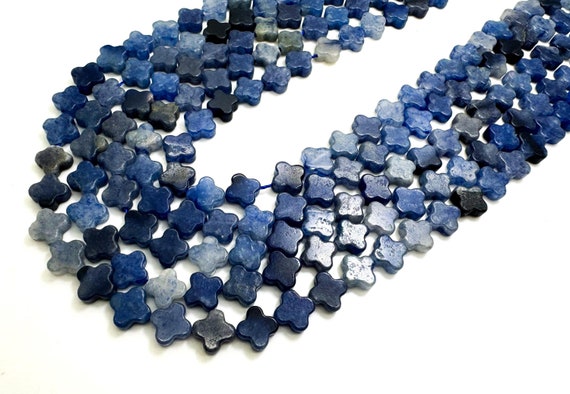 Natural Blue Aventurine Four Leaf Clover 8mm Smooth Gemstone Beads - PGS416