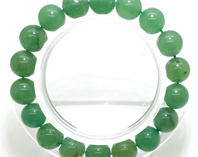 Natural Green Aventurine Smooth Round Sphere Gemstone Beads Stretch Elastic Cord Handmade Beaded Bracelet PGB85