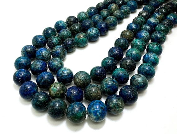 Blue Green Azurite Color Jasper Smooth Polished Round 10mm Gemstone Jewelry Making Beads - RN197P