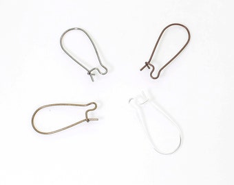 Lot Kidney earwire - 1" x 0.5" - 24 Gauge - 0.5mm - Gunmetal Silver Bronz Copper- PAS70