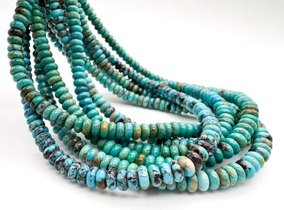 Natural Kingman Turquoise Rondelle Beads • Genuine 6mm Polished Arizona Turquoise • Sky Blue & Copper Matrix Gemstone - PGS420